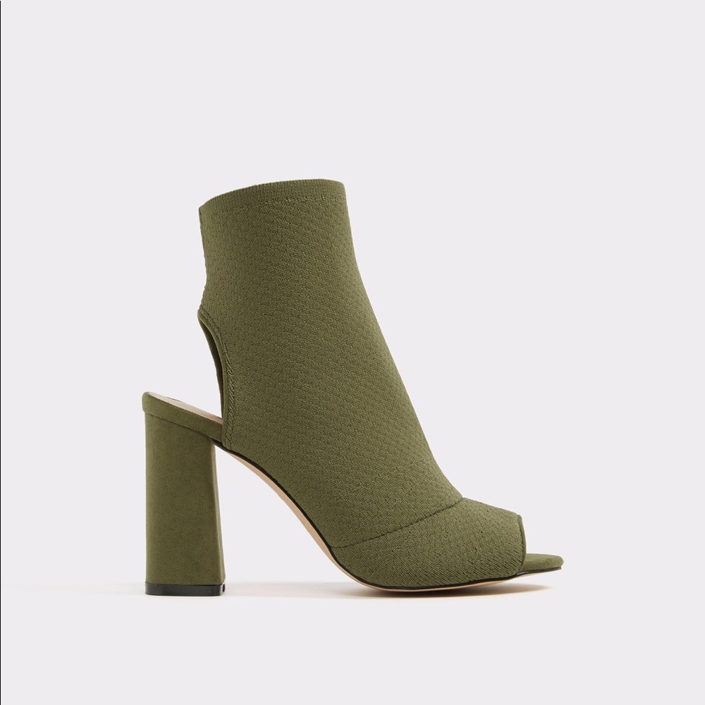 ALDO Umber Peep Toe Green Booties 6.5